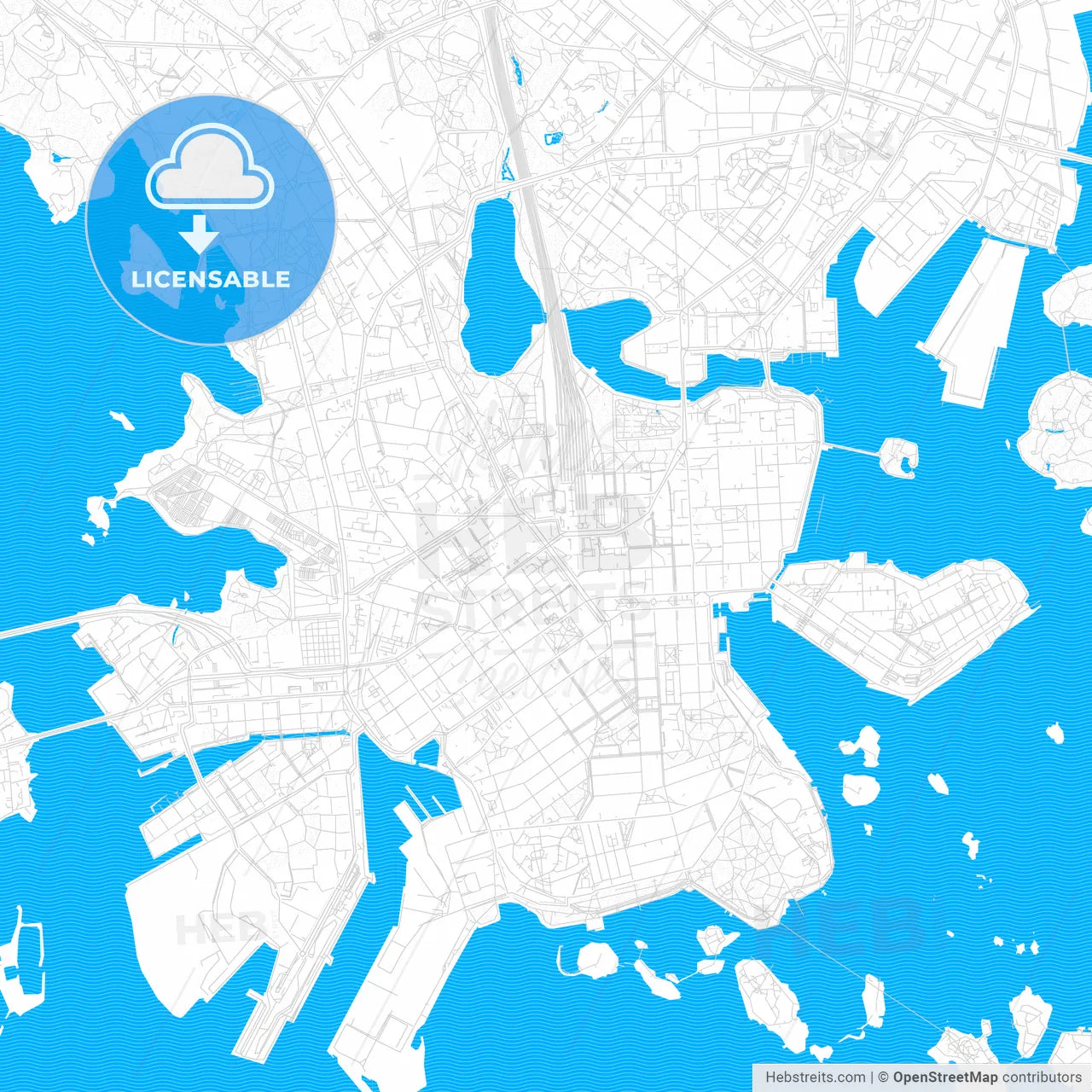 Helsinki, Finland PDF vector map with water in focus