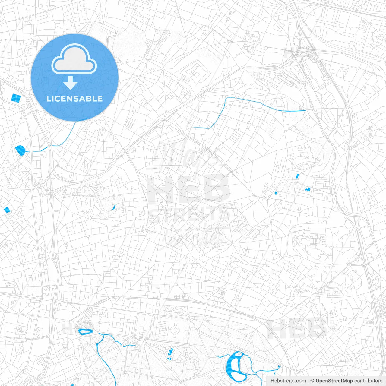 Montreuil, France PDF vector map with water in focus