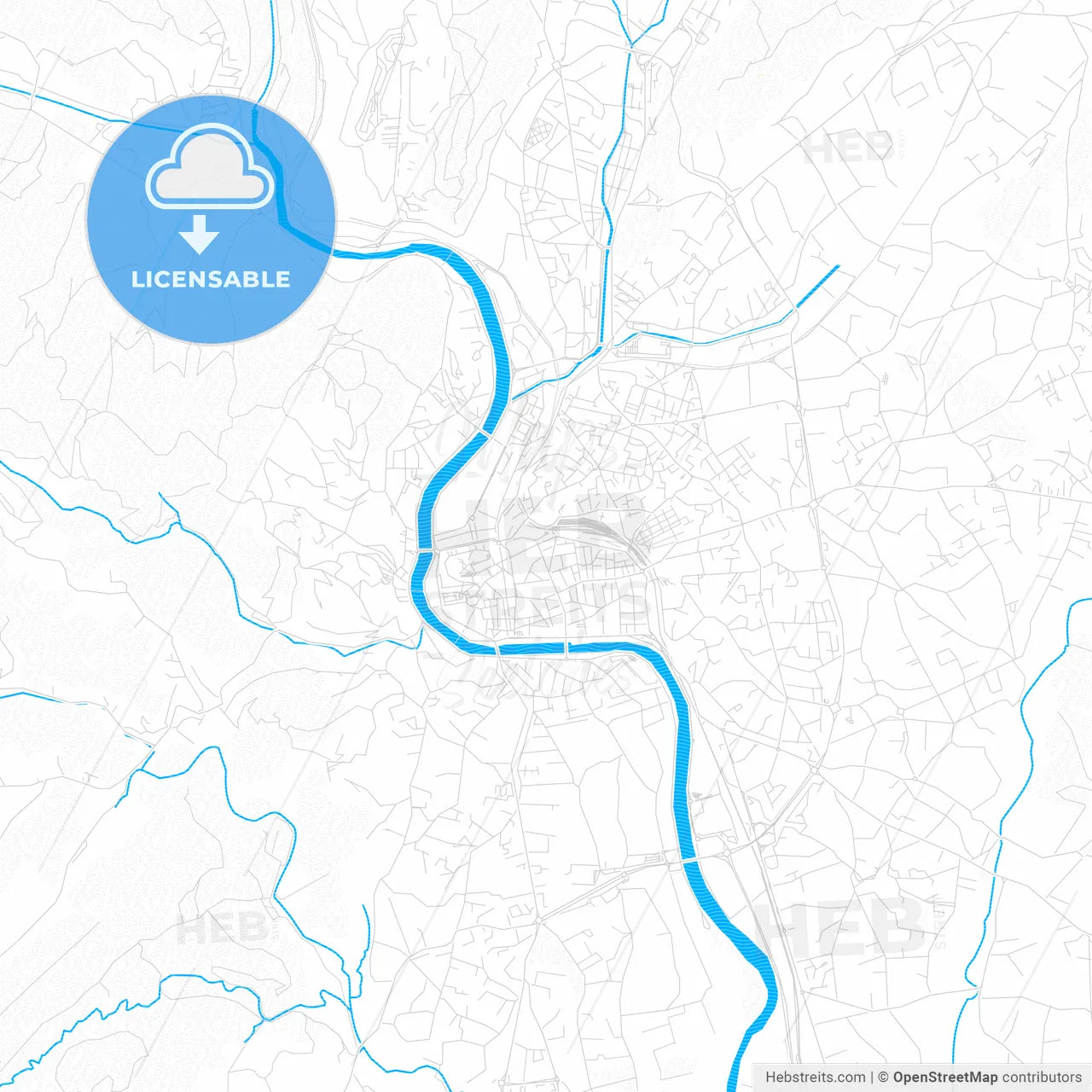 Alès, France PDF vector map with water in focus