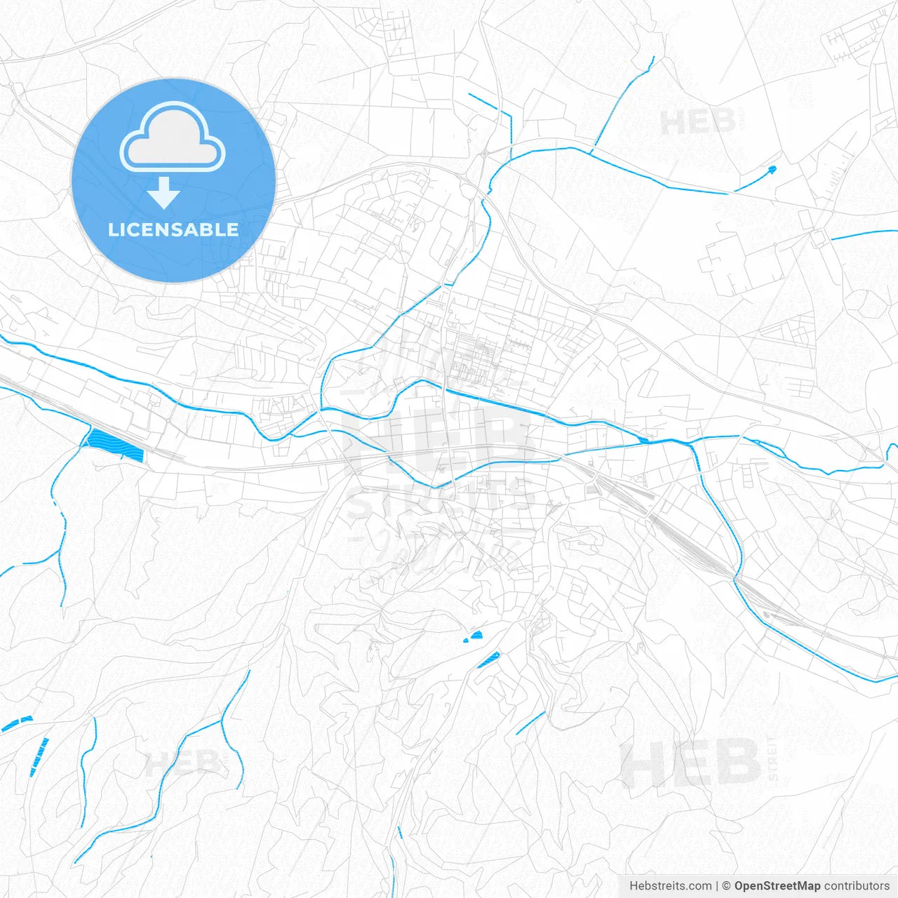 Eisenach, Germany PDF vector map with water in focus
