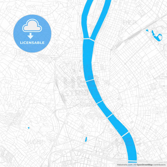 Budapest, Hungary PDF vector map with water in focus