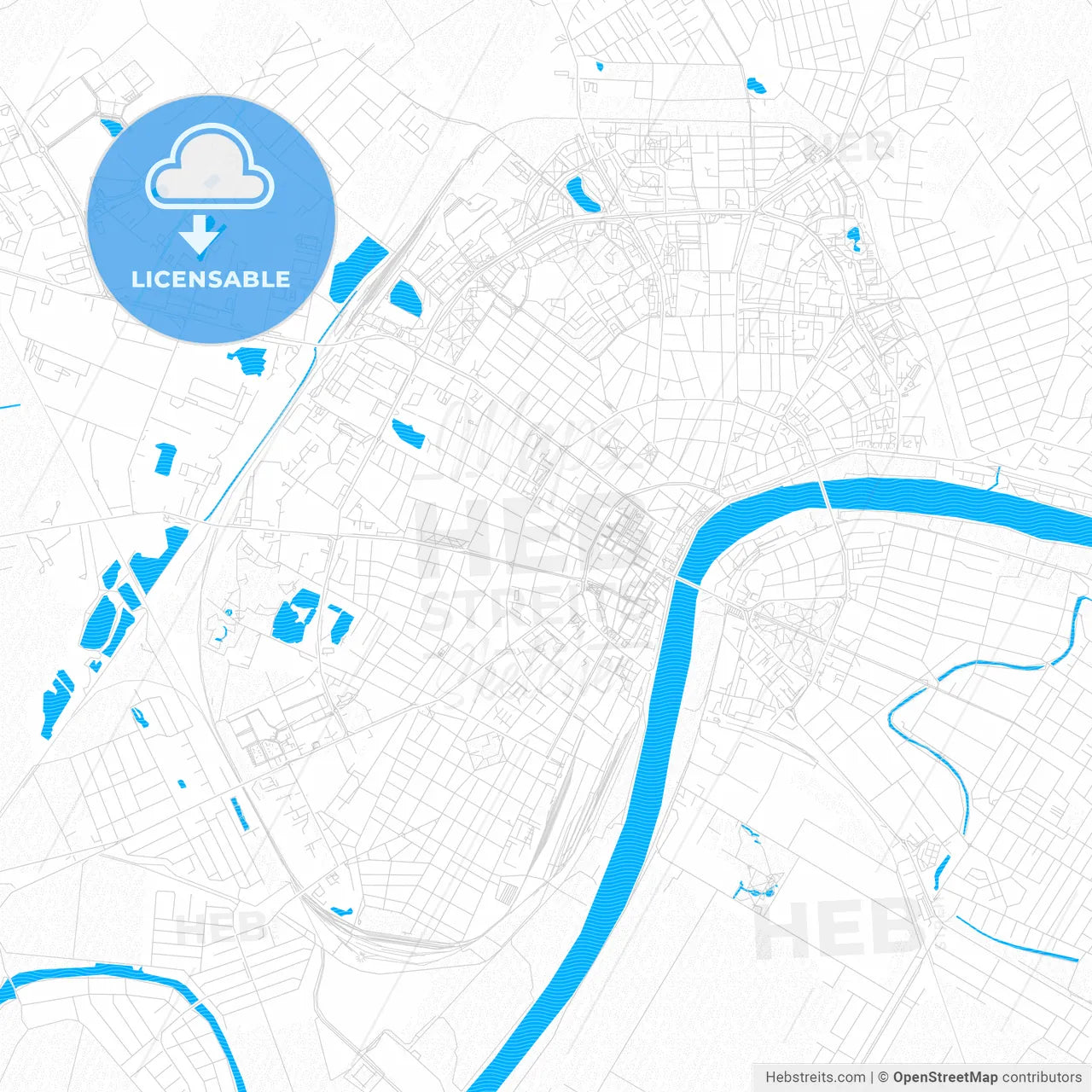 Szeged, Hungary PDF vector map with water in focus