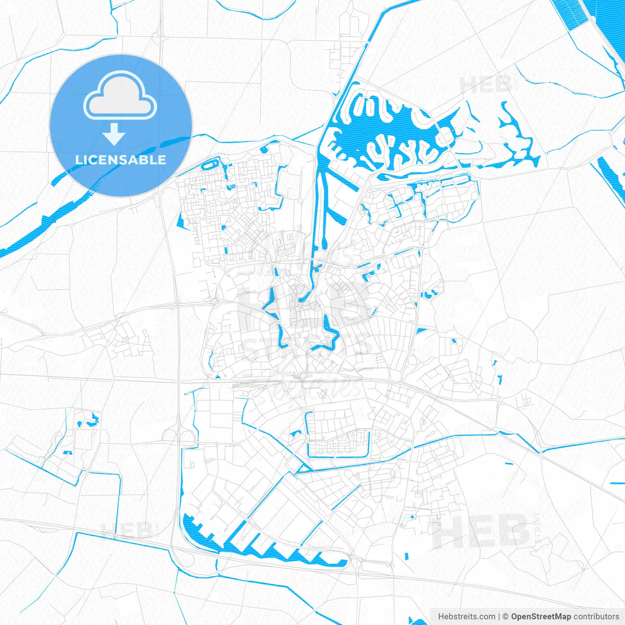 Goes, Netherlands PDF vector map with water in focus