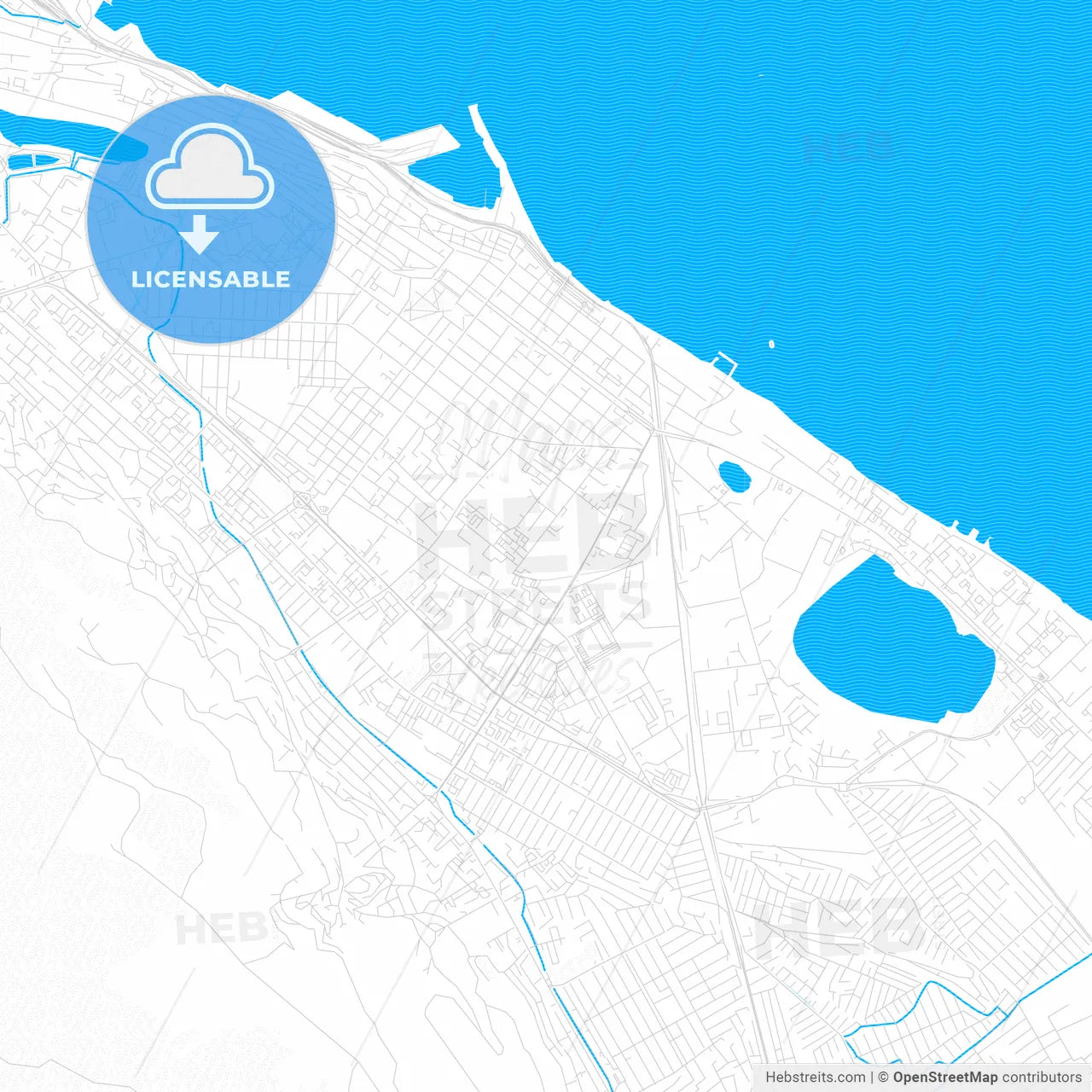 Makhachkala, Russia PDF vector map with water in focus