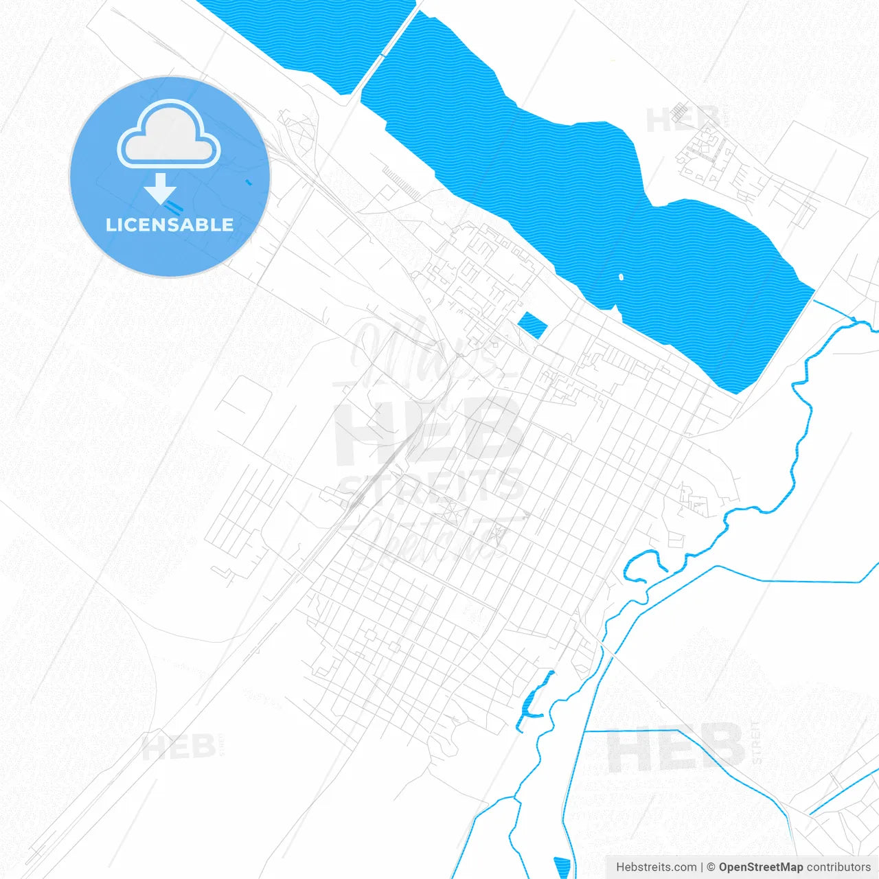Budyonnovsk, Russia PDF vector map with water in focus