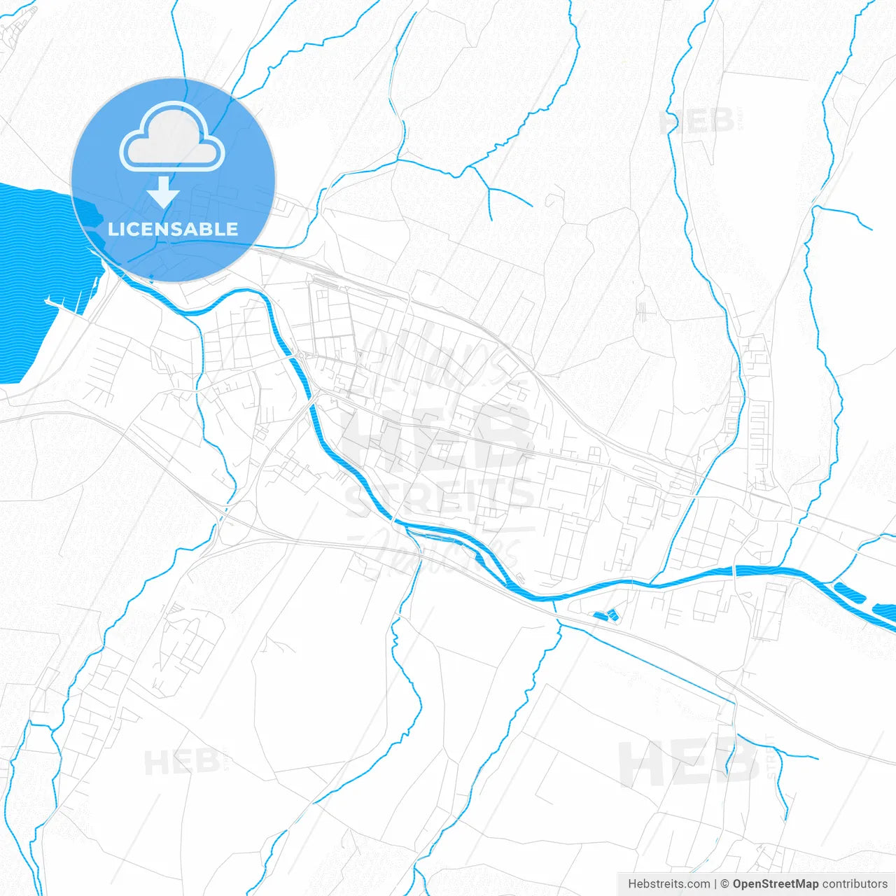 Liptovský Mikuláš, Slovakia PDF vector map with water in focus