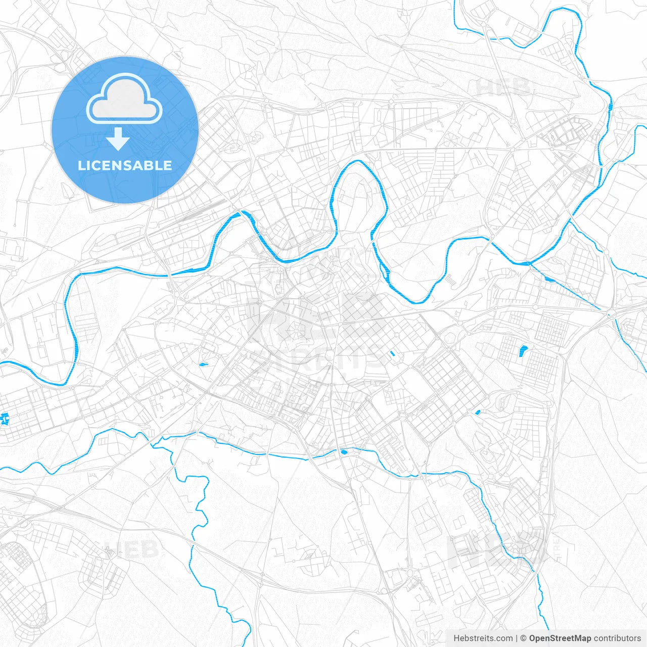 Pamplona, Spain PDF vector map with water in focus