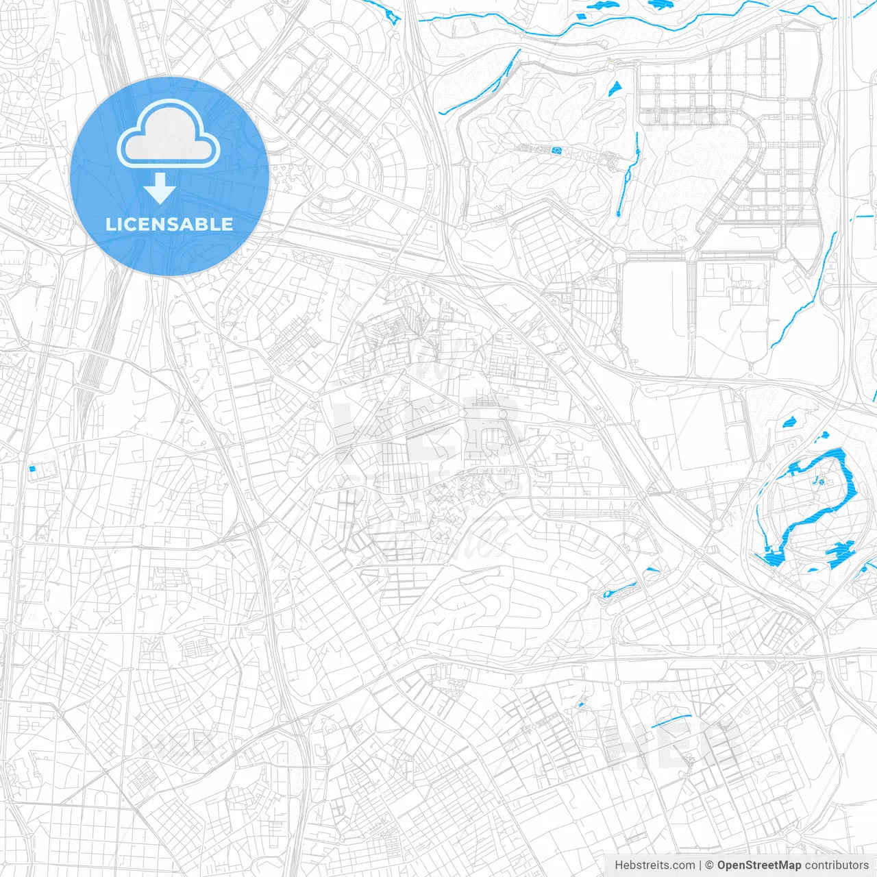 Hortaleza, Spain PDF vector map with water in focus