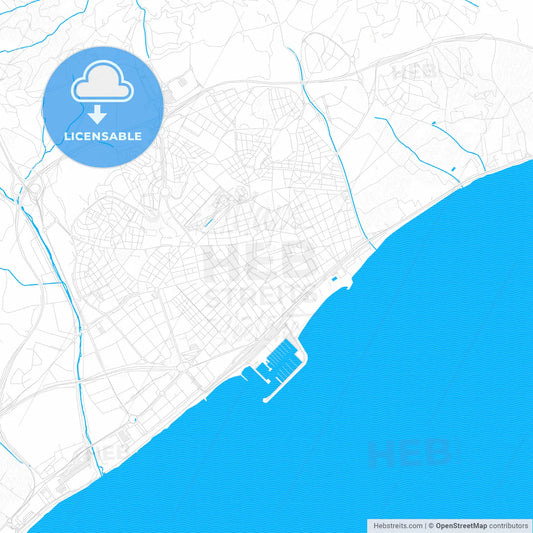 Mataró, Spain PDF vector map with water in focus
