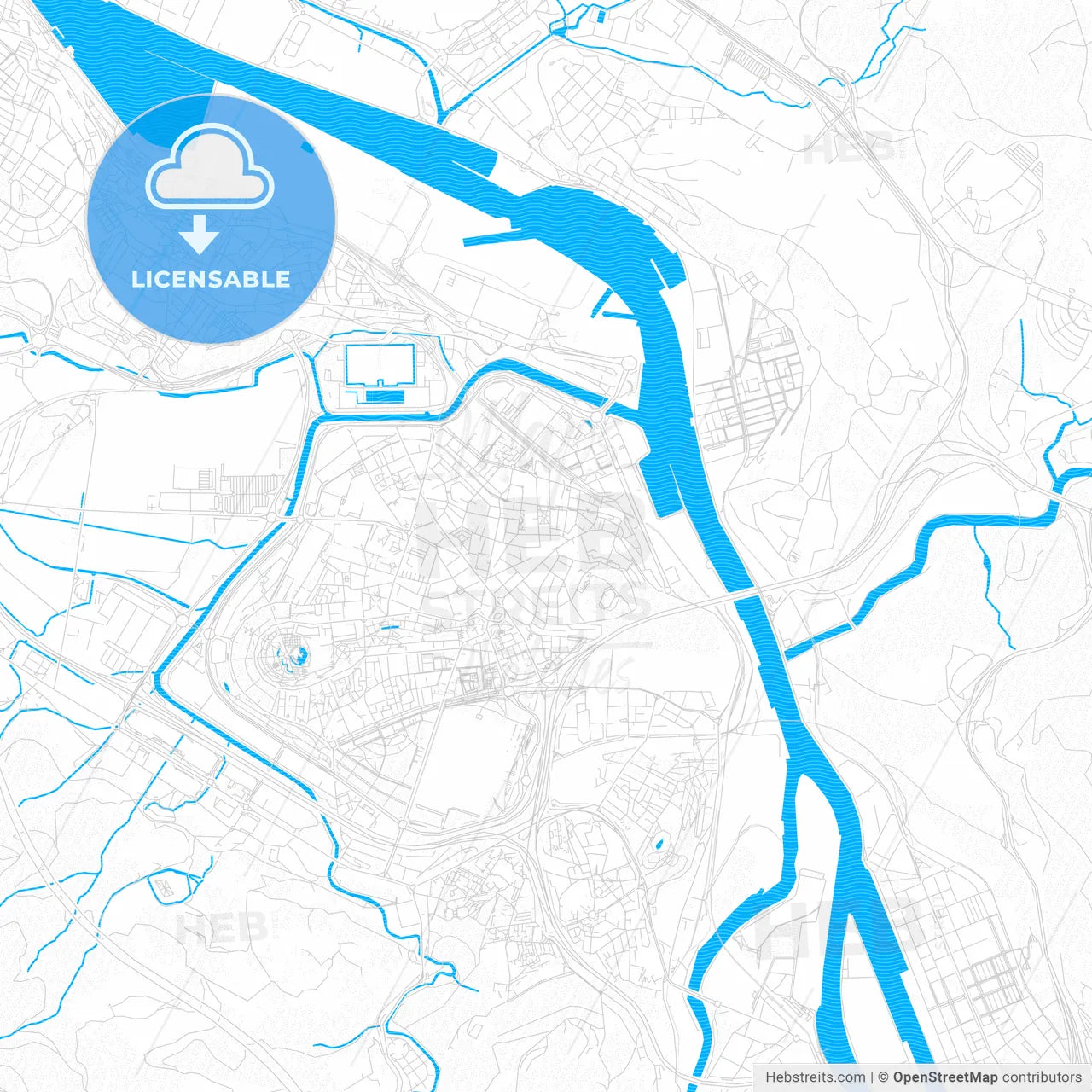 Barakaldo, Spain PDF vector map with water in focus