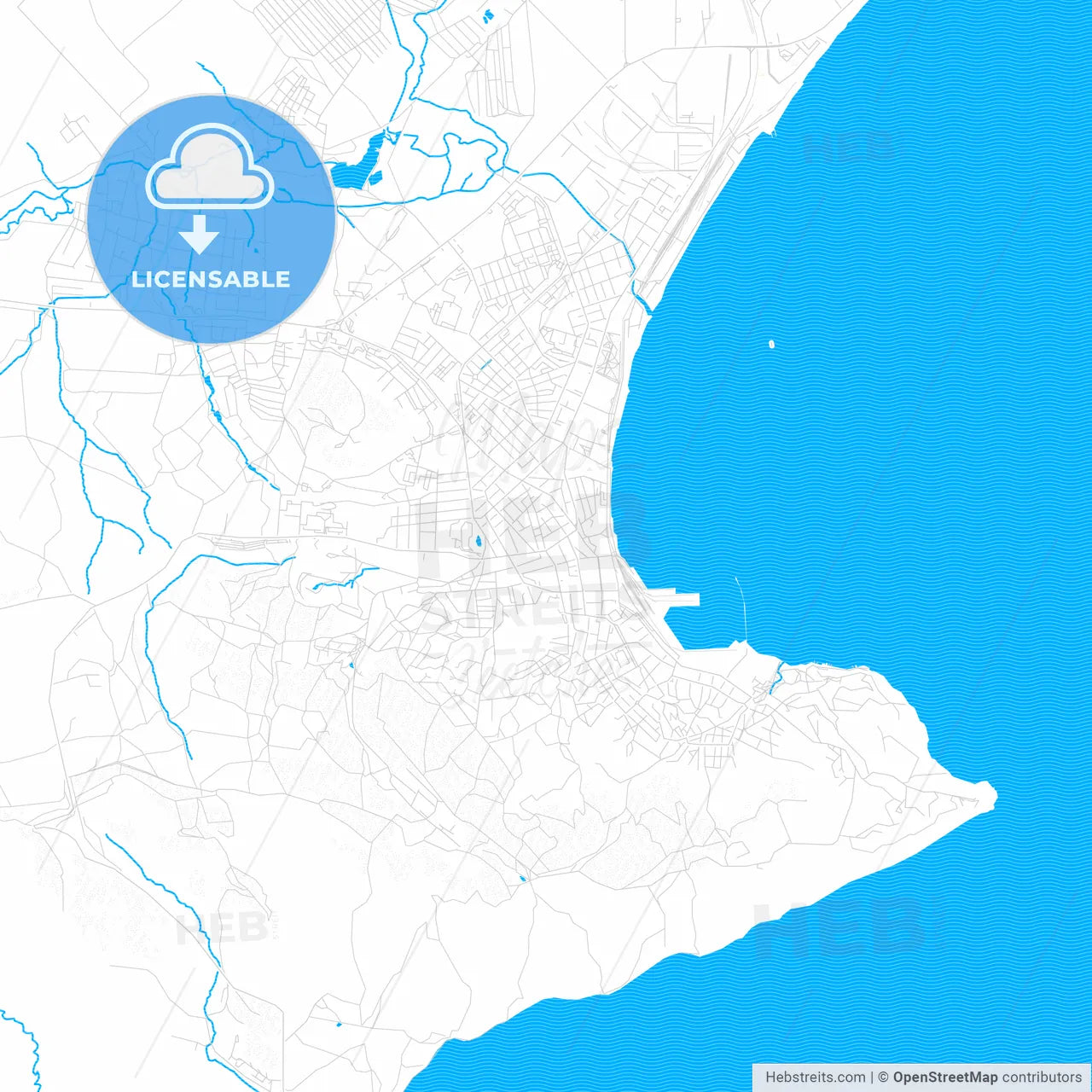 Feodosiya, Ukraine PDF vector map with water in focus