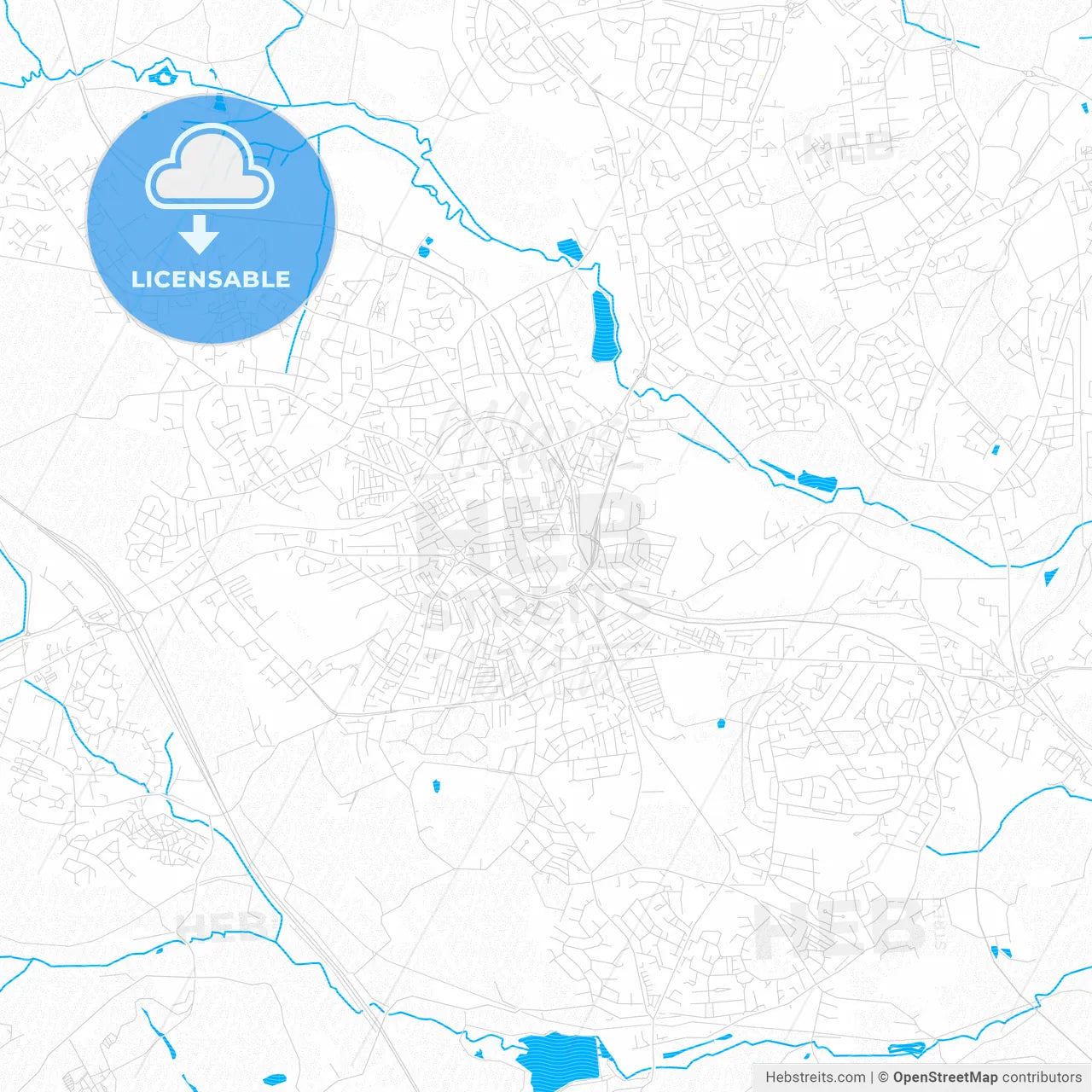 Barnsley, England PDF vector map with water in focus