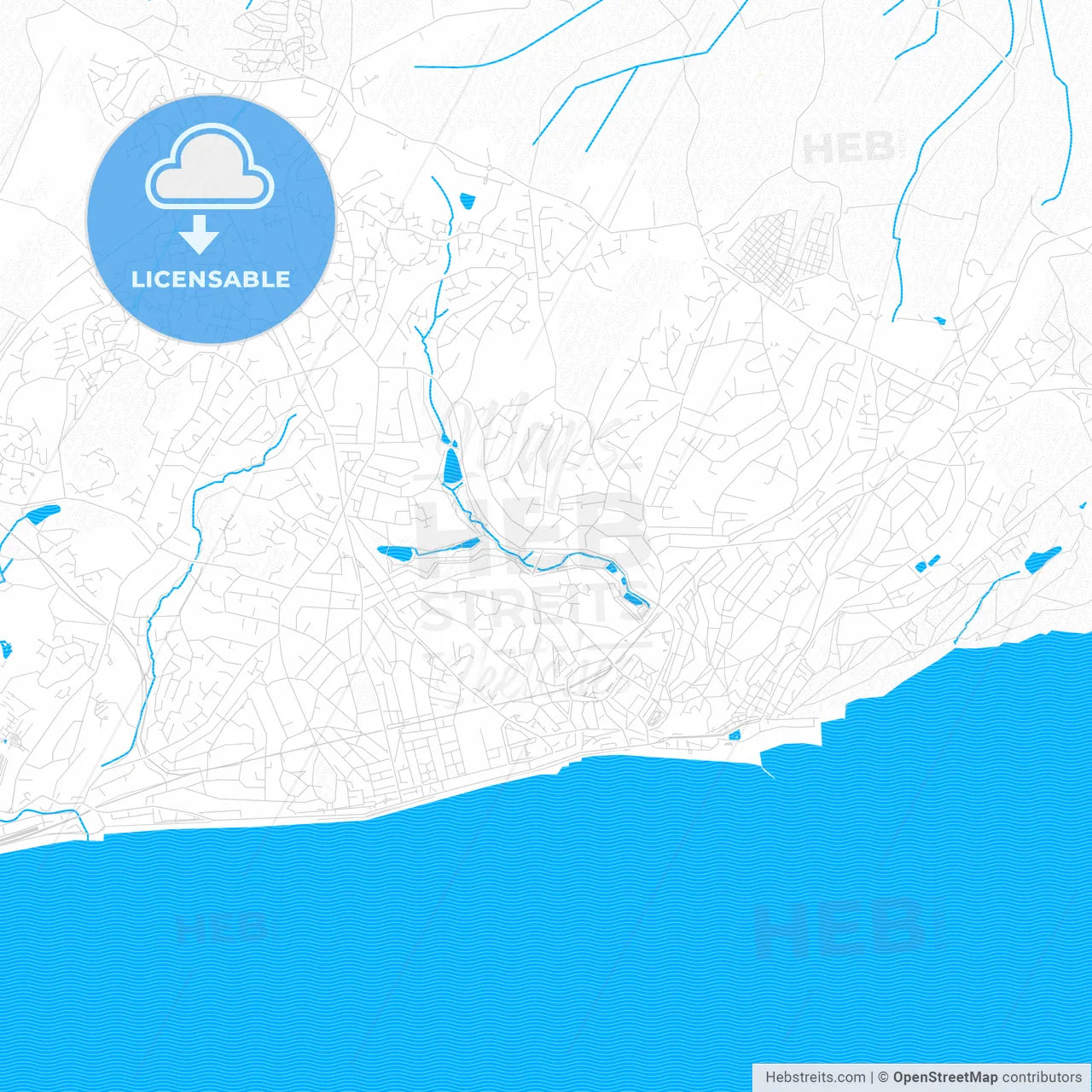 Hastings, England PDF vector map with water in focus