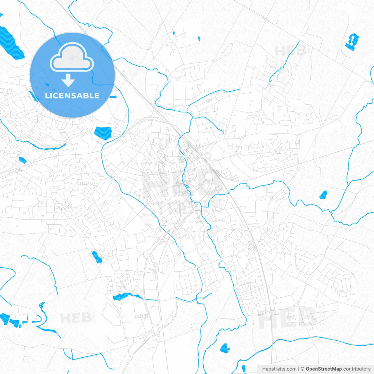 Nuneaton, England PDF vector map with water in focus