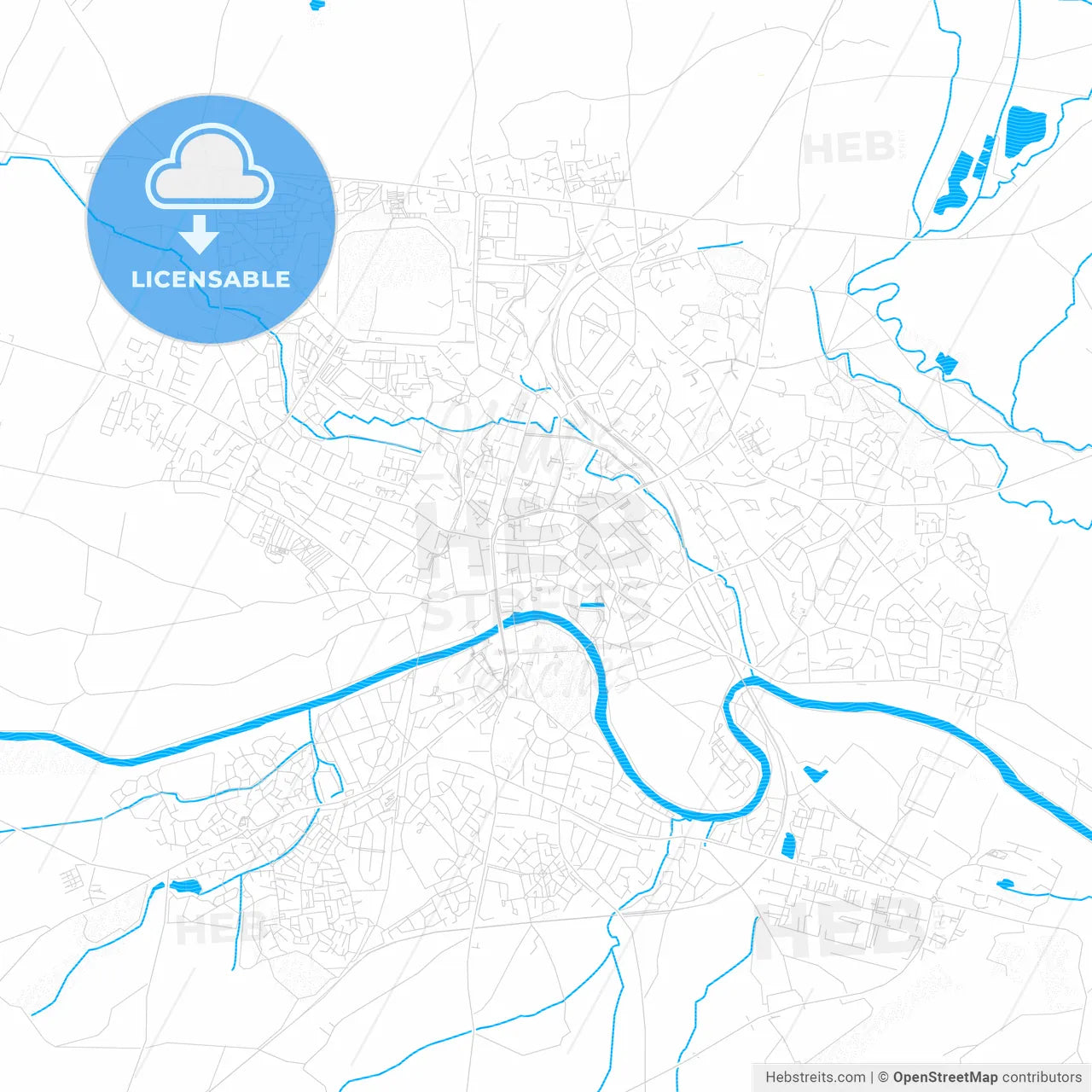 Hereford, England PDF vector map with water in focus