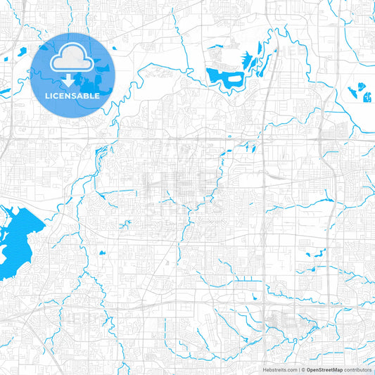 Arlington, Texas, United States, PDF vector map with water in focus