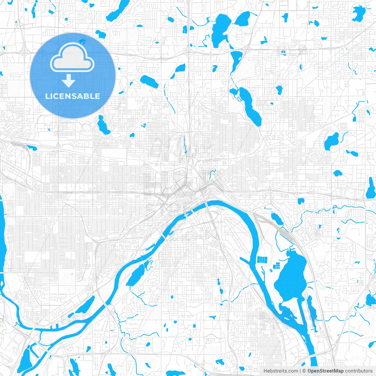 Saint Paul, Minnesota, United States, PDF vector map with water in focus