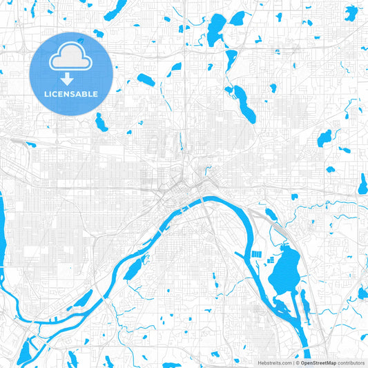 Saint Paul, Minnesota, United States, PDF vector map with water in focus