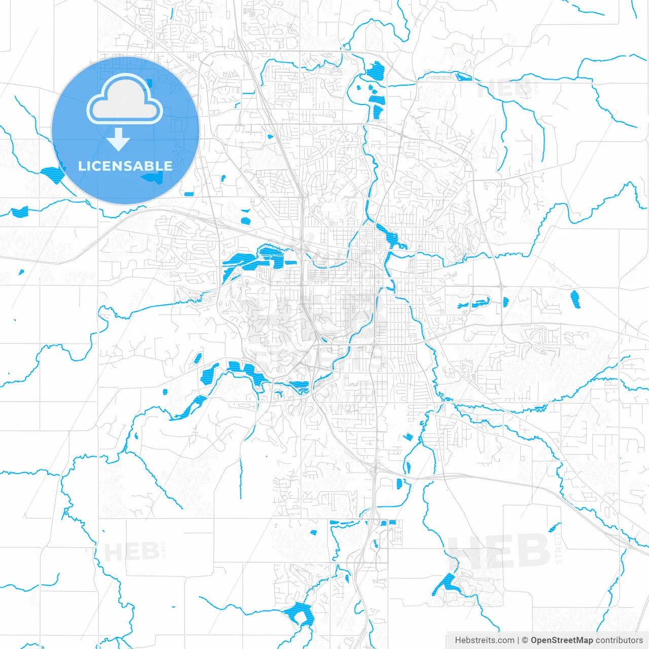 Rochester, Minnesota, United States, PDF vector map with water in focus
