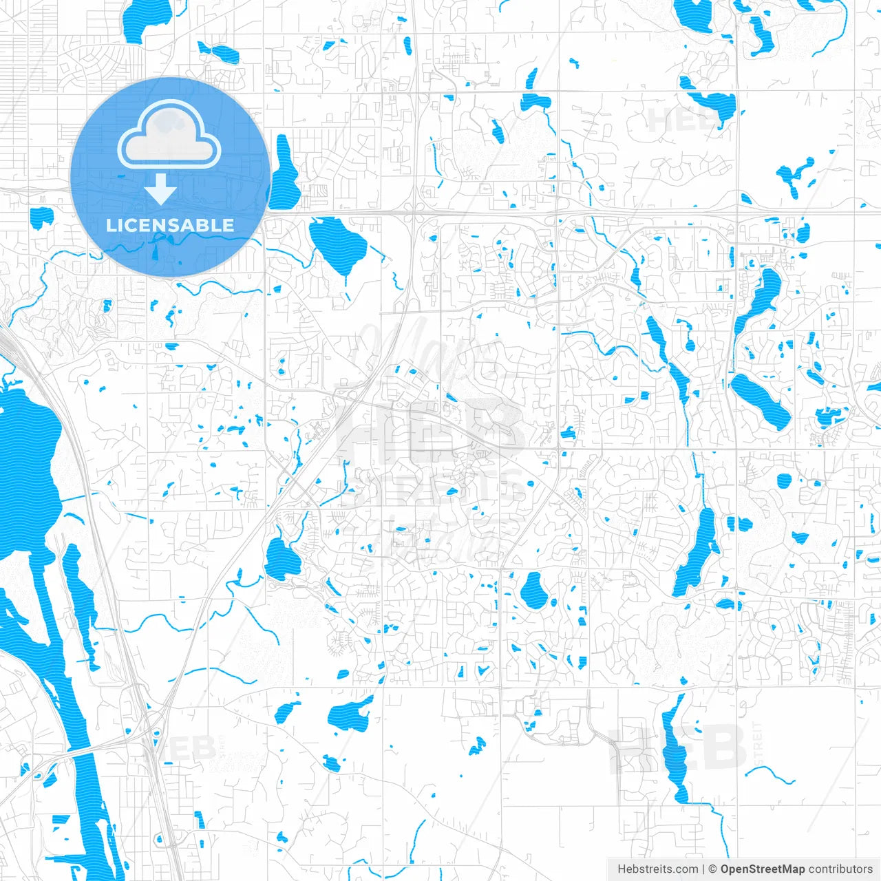 Woodbury, Minnesota, United States, PDF vector map with water in focus