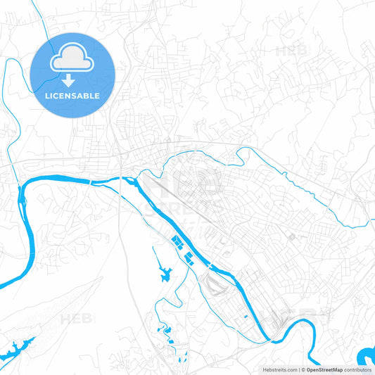 Kingsport, Tennessee, United States, PDF vector map with water in focus