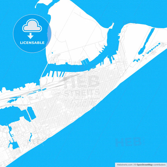 Galveston, Texas, United States, PDF vector map with water in focus