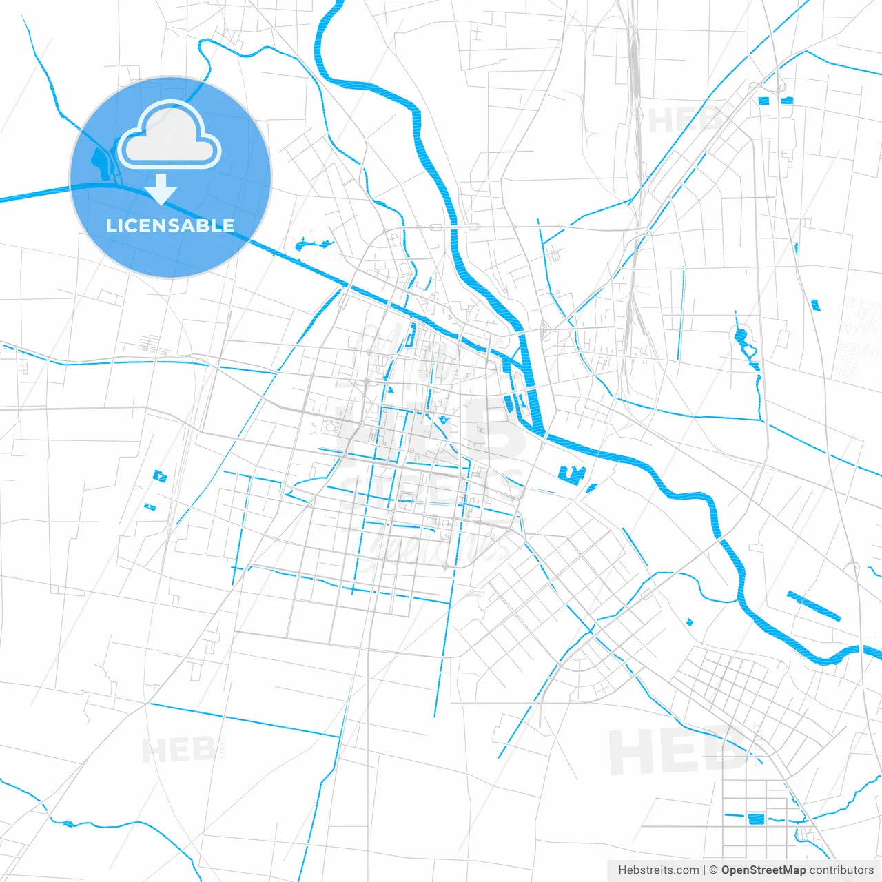 Fuyang, China PDF vector map with water in focus