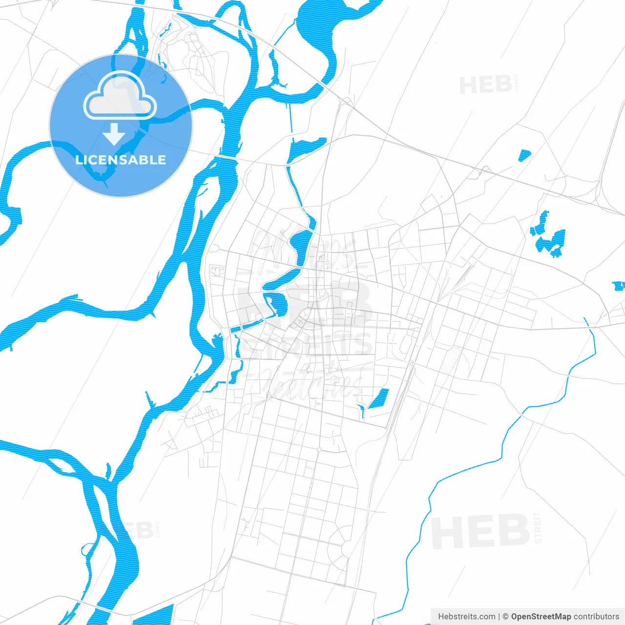 Qiqihar, China PDF vector map with water in focus