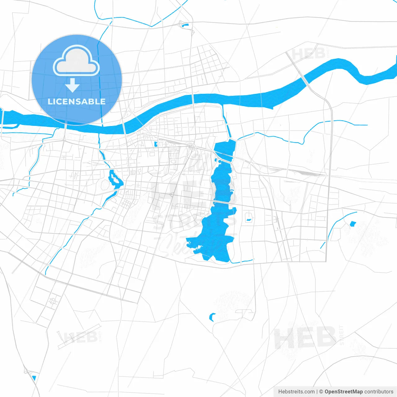 Bengbu, China PDF vector map with water in focus