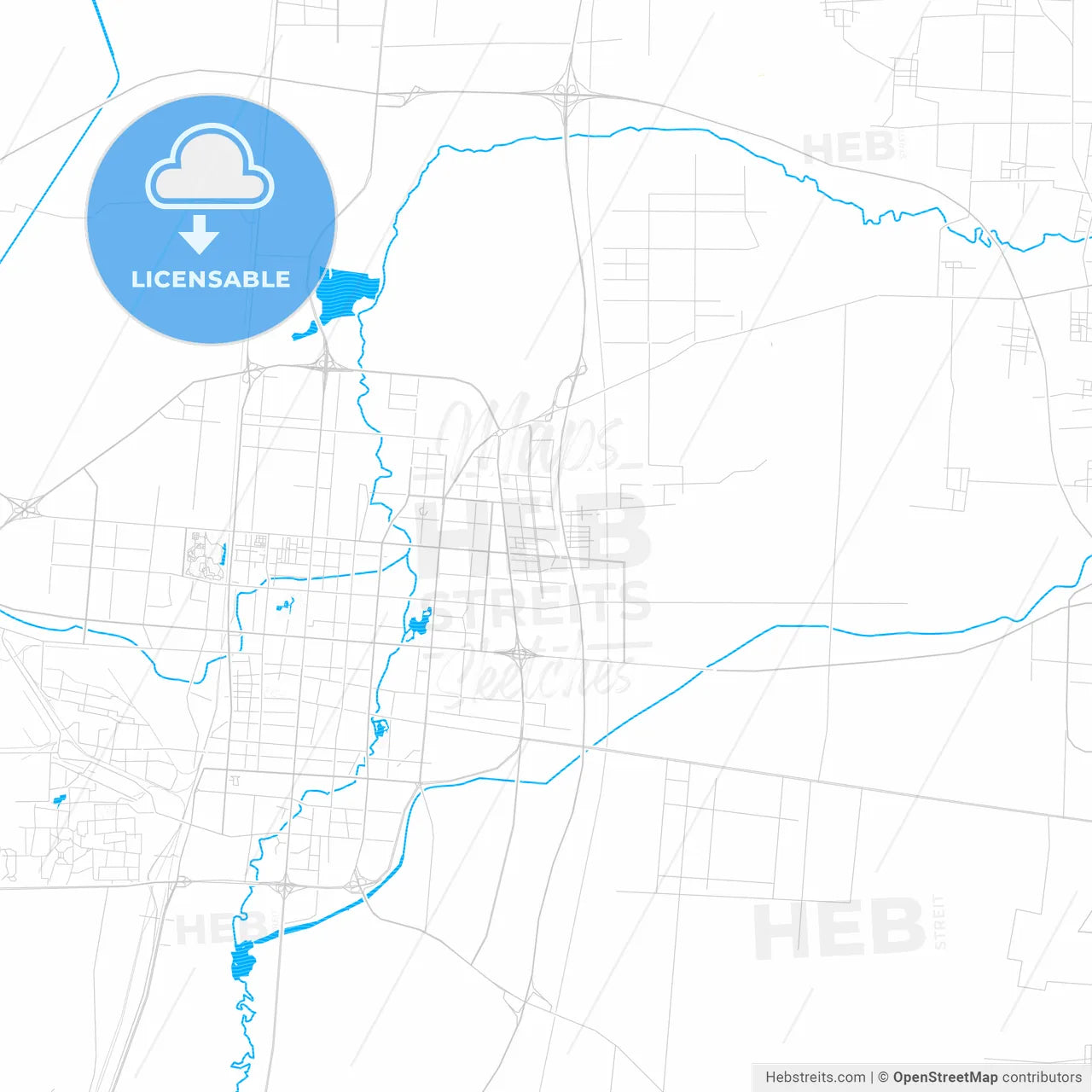Handan, China PDF vector map with water in focus