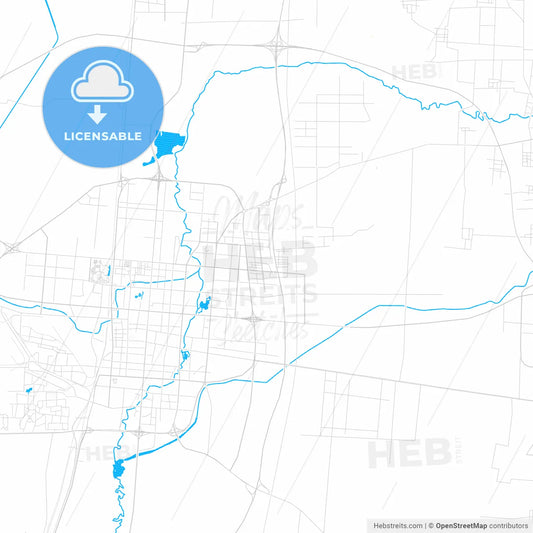 Handan, China PDF vector map with water in focus