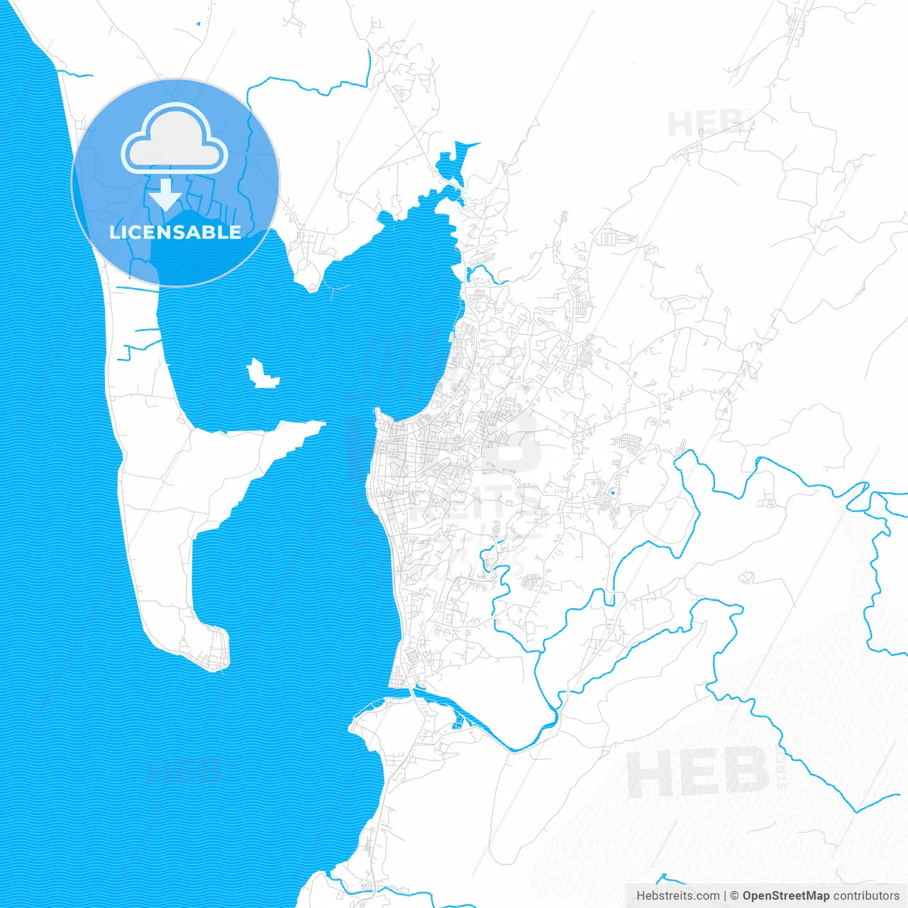 Parepare, Indonesia PDF vector map with water in focus