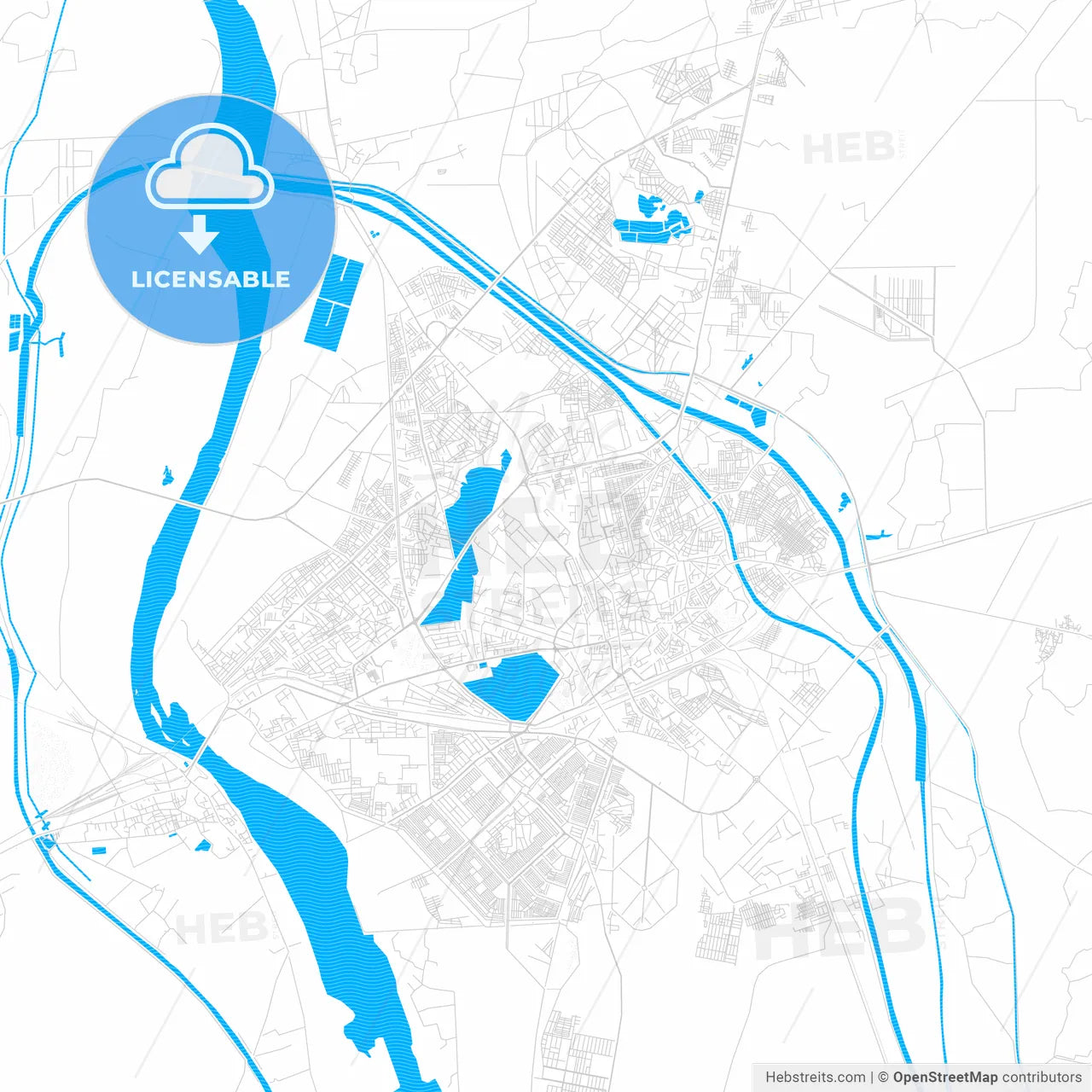 Hyderabad, Pakistan PDF vector map with water in focus