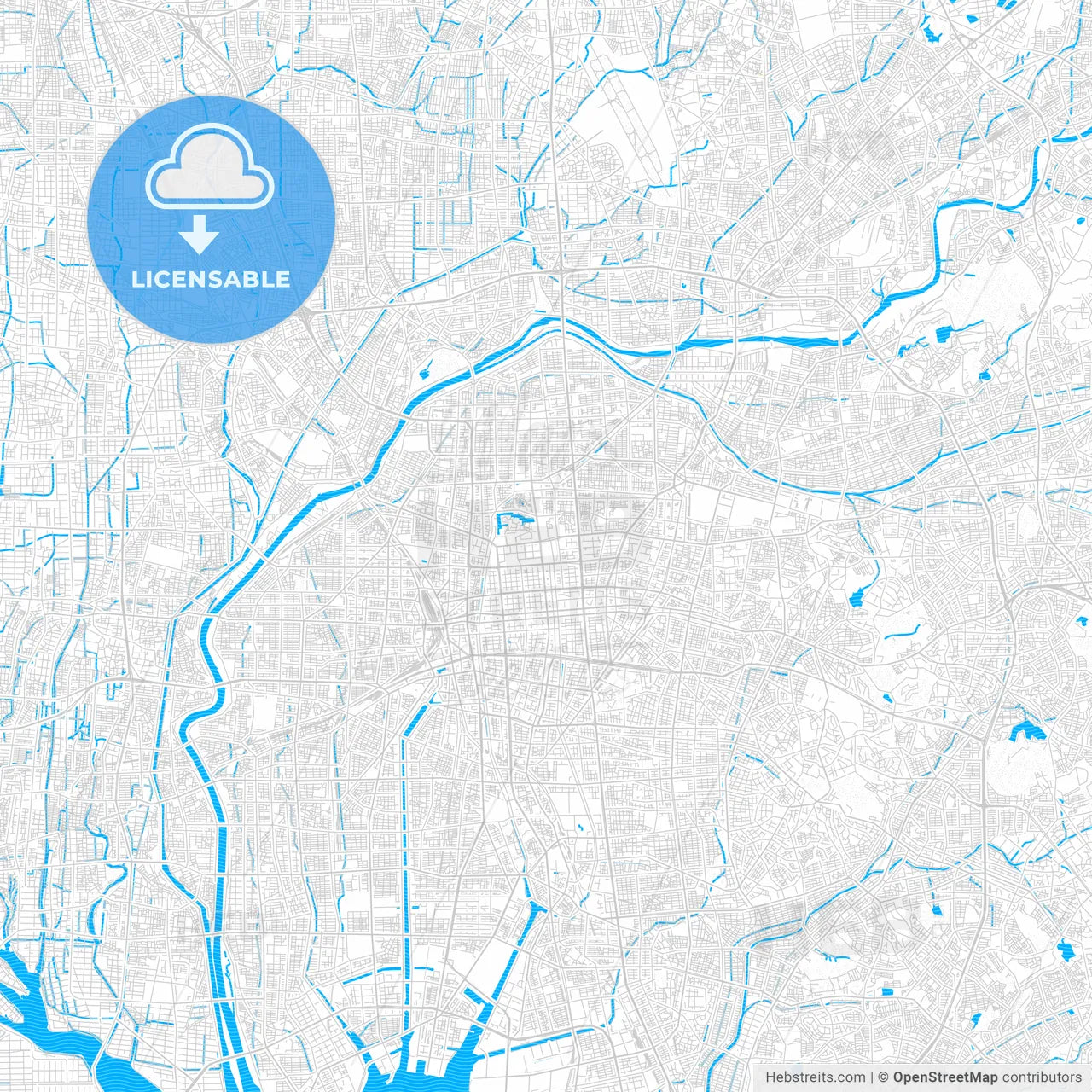Nagoya, Japan PDF vector map with water in focus