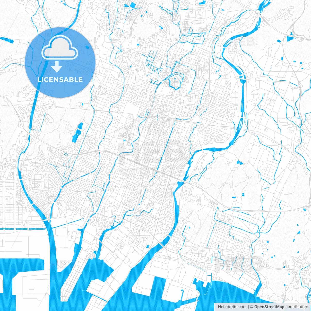 Himeji, Japan PDF vector map with water in focus