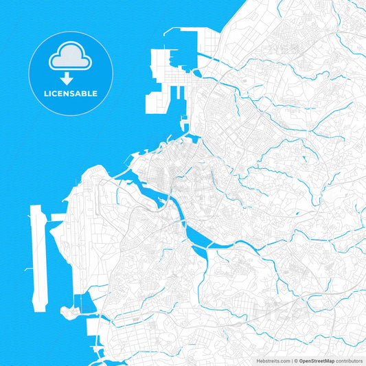 Naha, Japan PDF vector map with water in focus