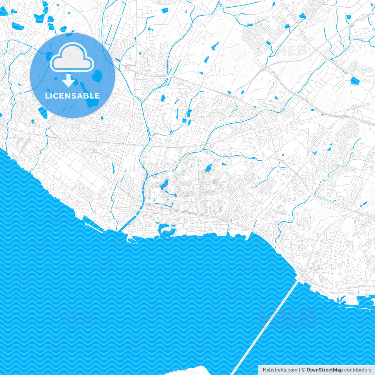 Akashi, Japan PDF vector map with water in focus