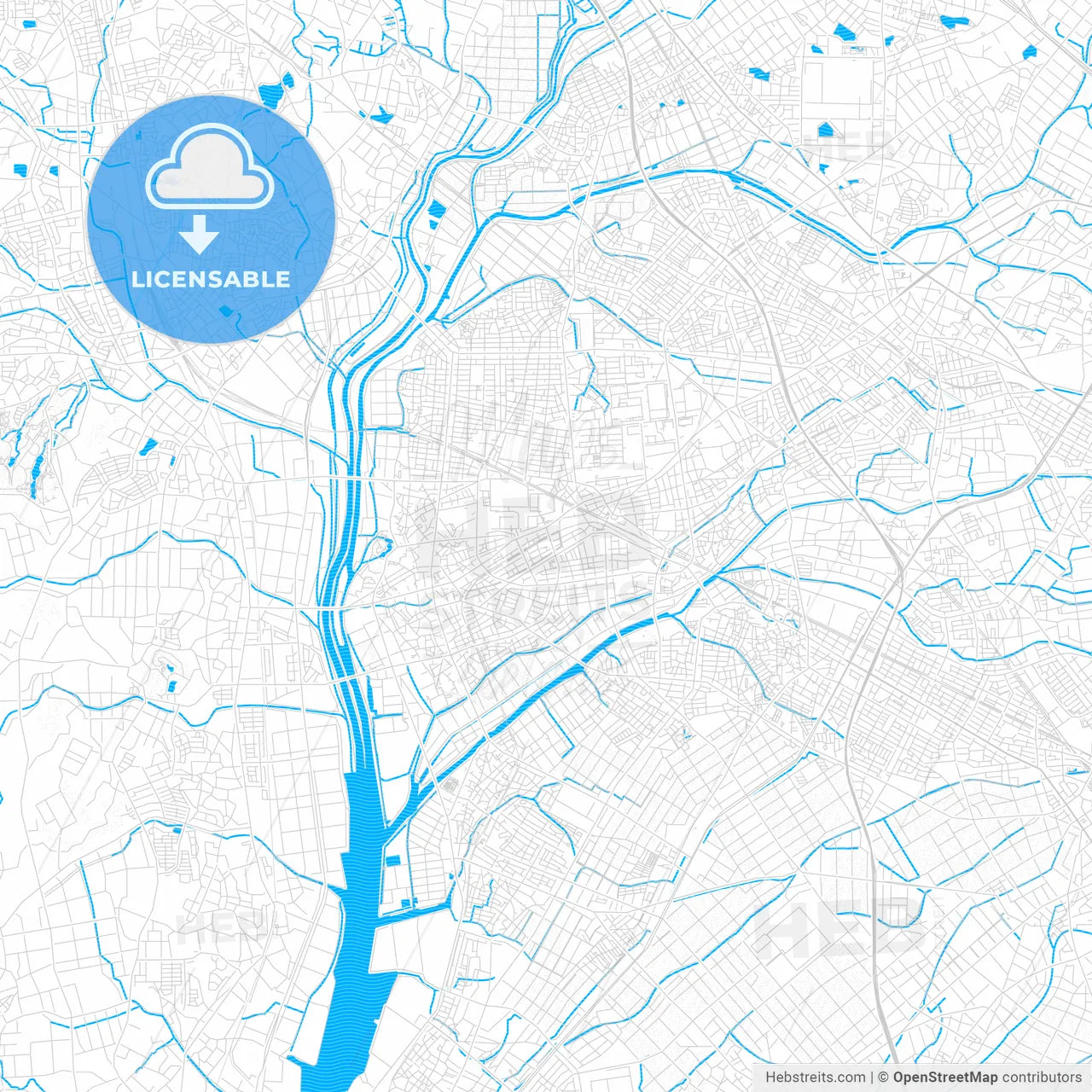 Kariya, Japan PDF vector map with water in focus