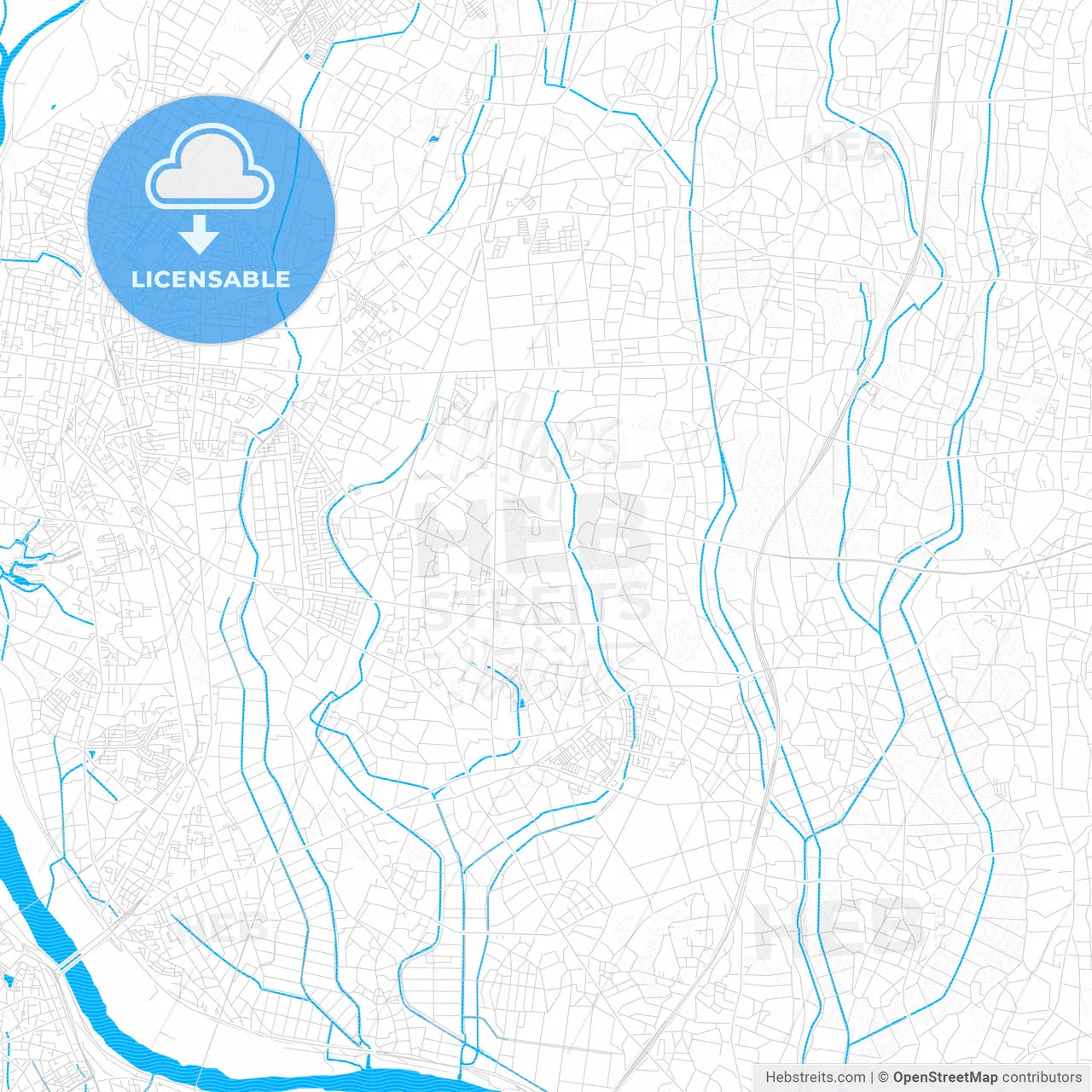 Koga, Japan PDF vector map with water in focus