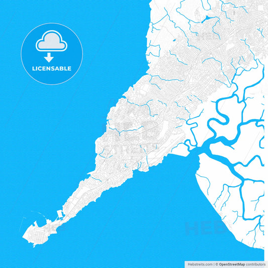 Camayenne, Guinea PDF vector map with water in focus