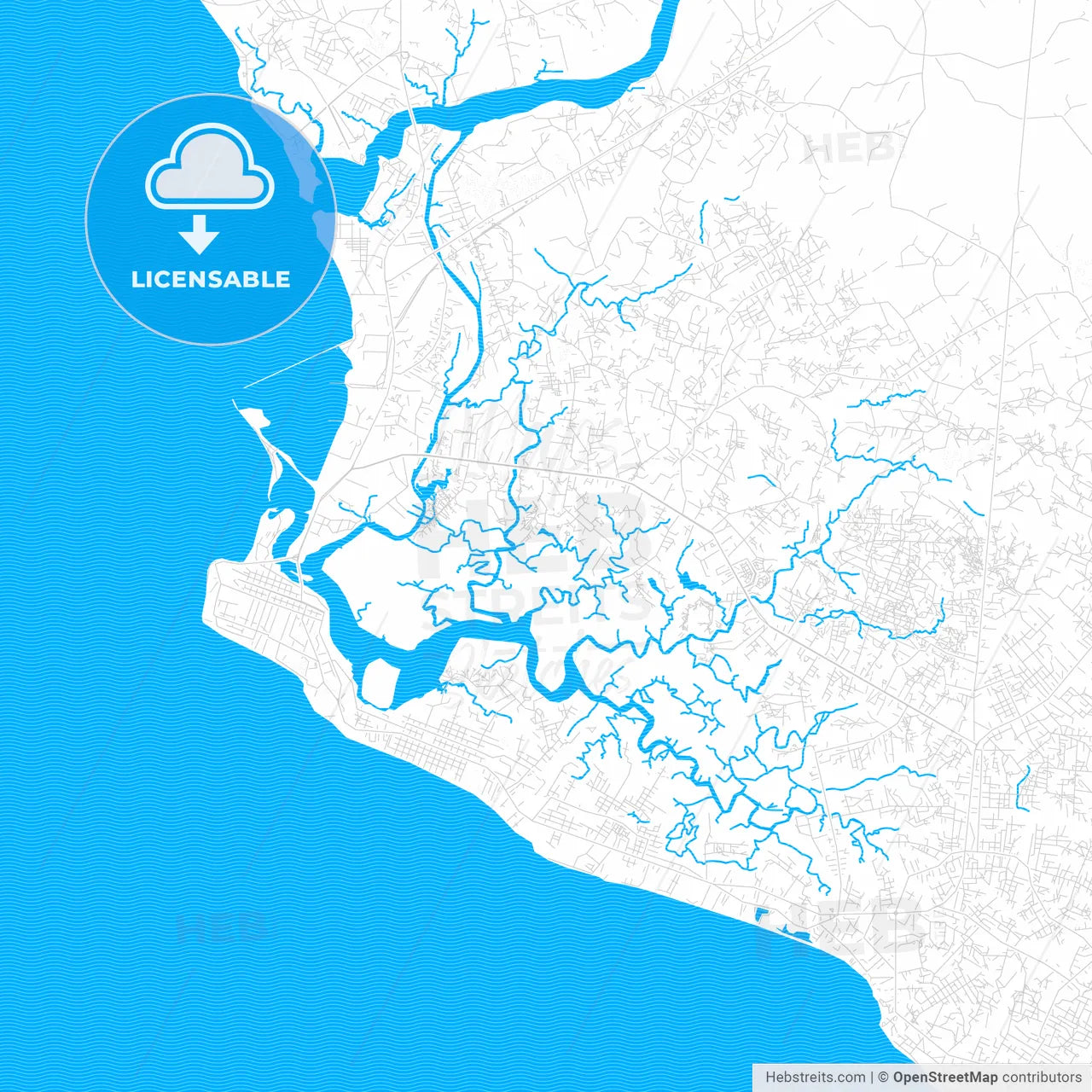 Monrovia, Liberia PDF vector map with water in focus