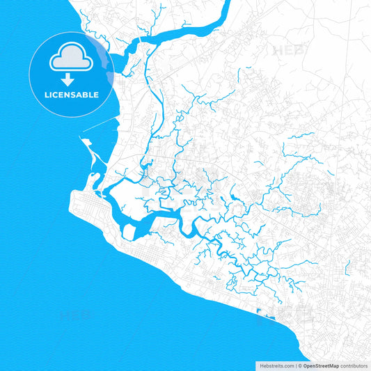 Monrovia, Liberia PDF vector map with water in focus