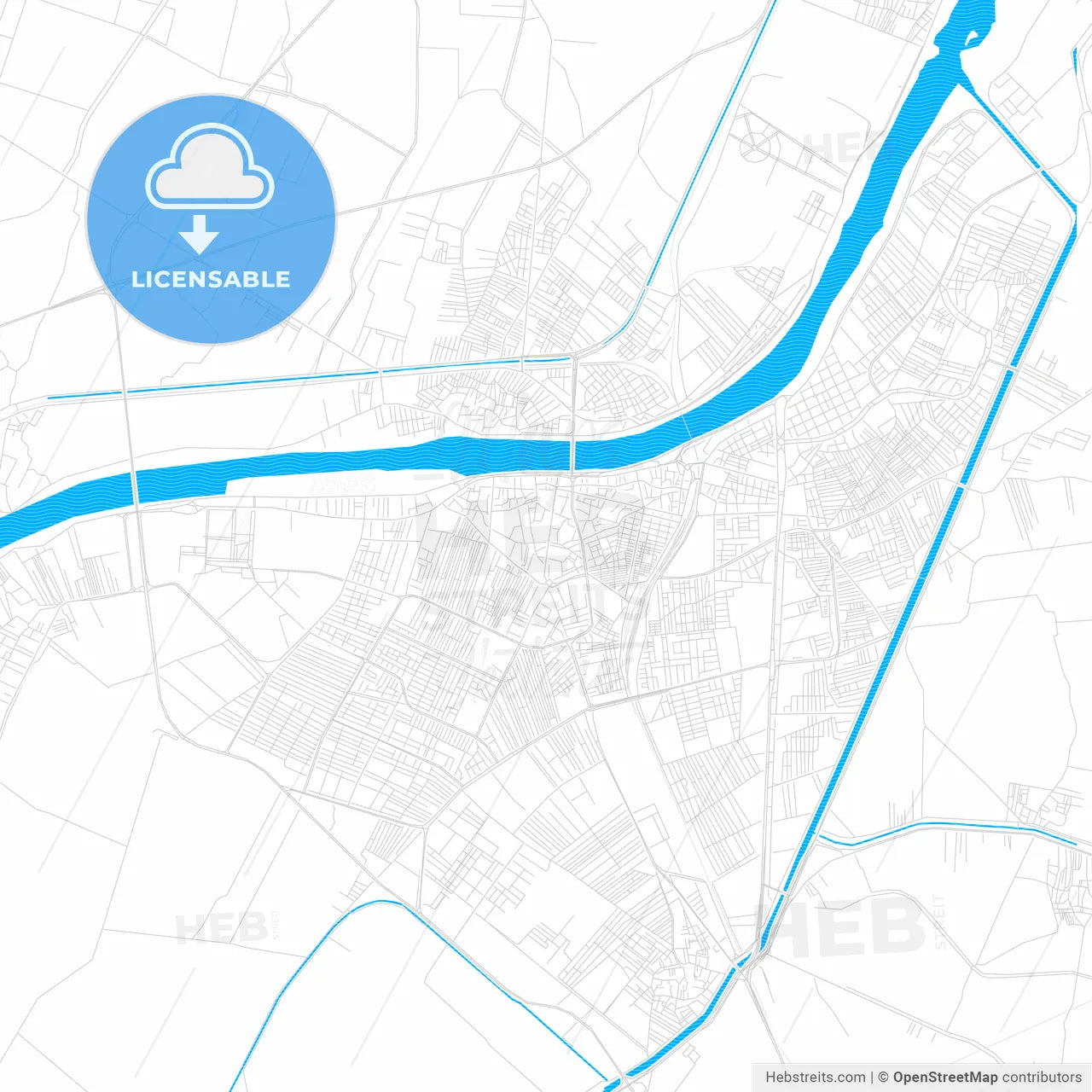 Al Mansurah, Egypt PDF vector map with water in focus
