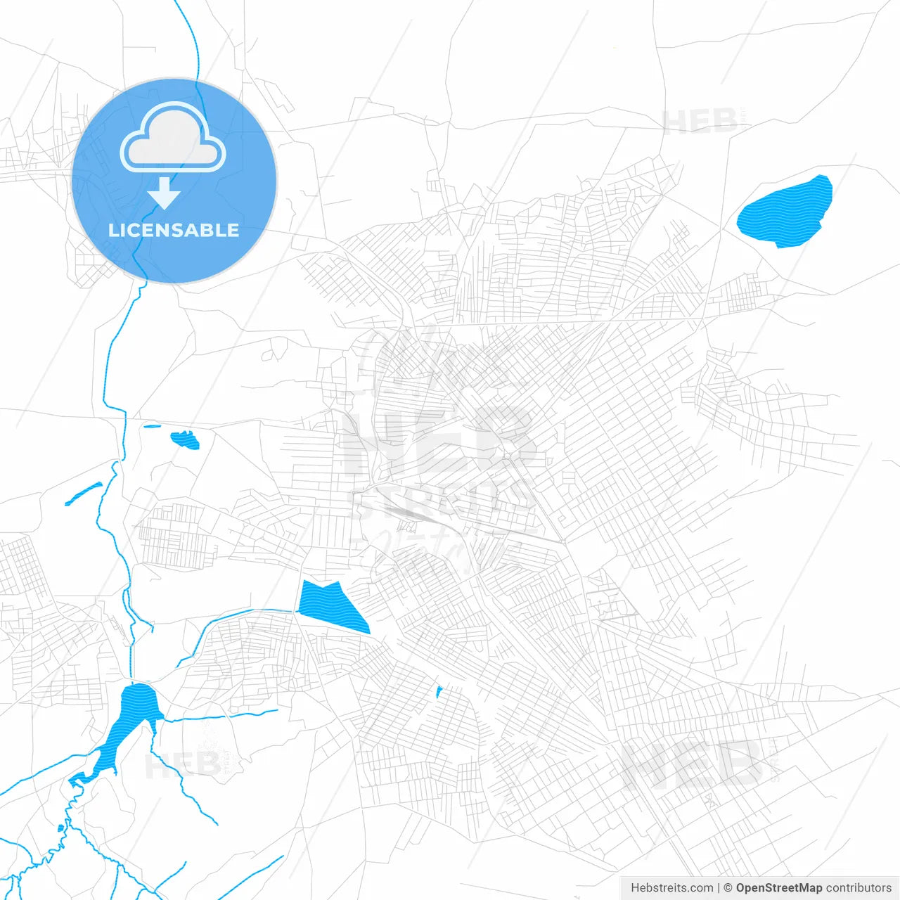 Kolwezi, DR Congo PDF vector map with water in focus