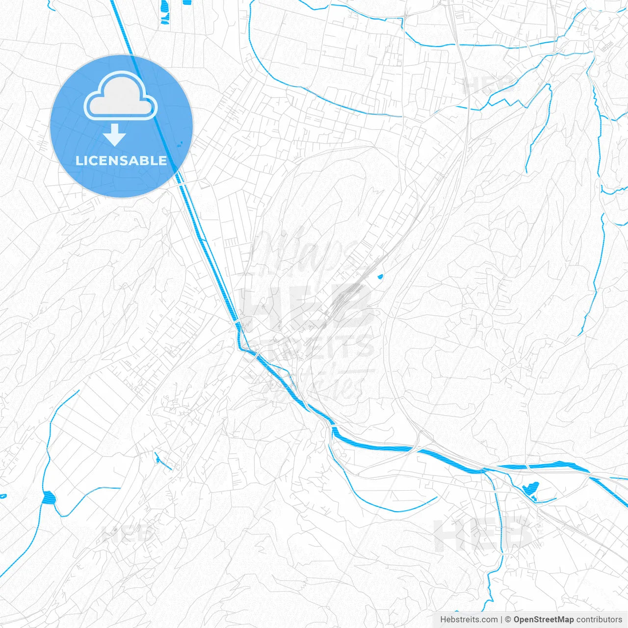 Feldkirch, Austria PDF vector map with water in focus