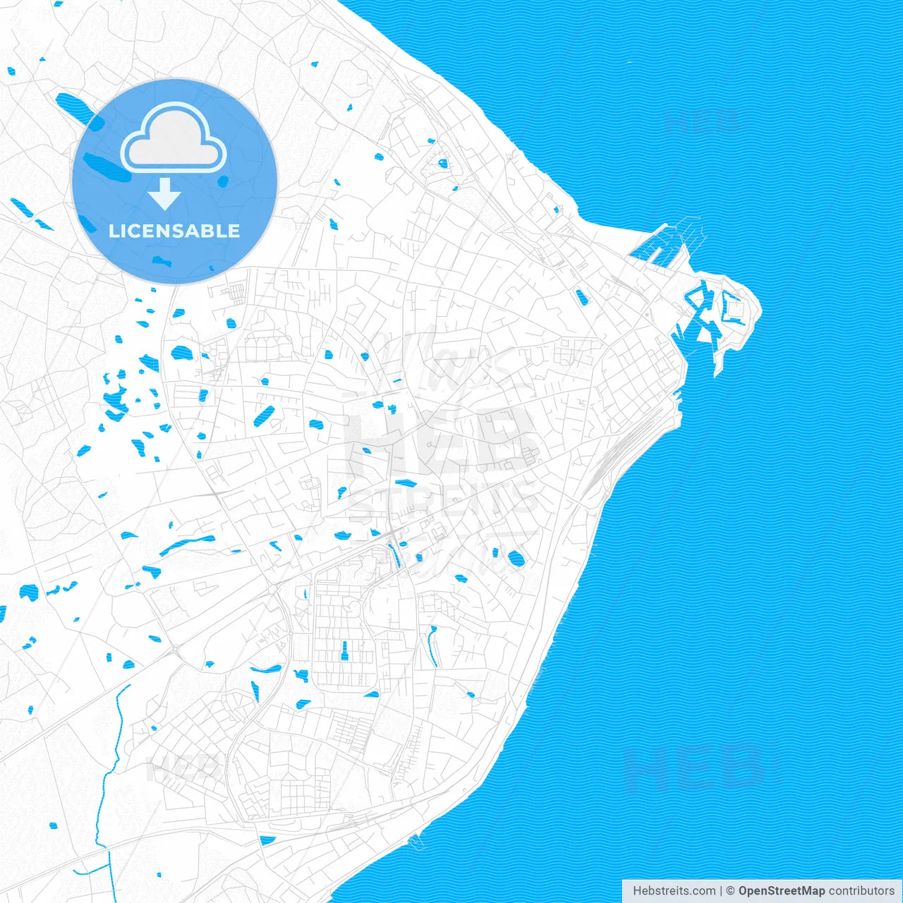 Helsingør, Denmark PDF vector map with water in focus
