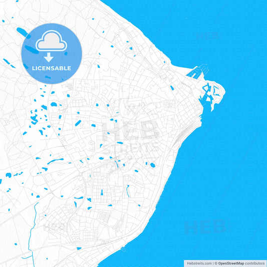 Helsingør, Denmark PDF vector map with water in focus