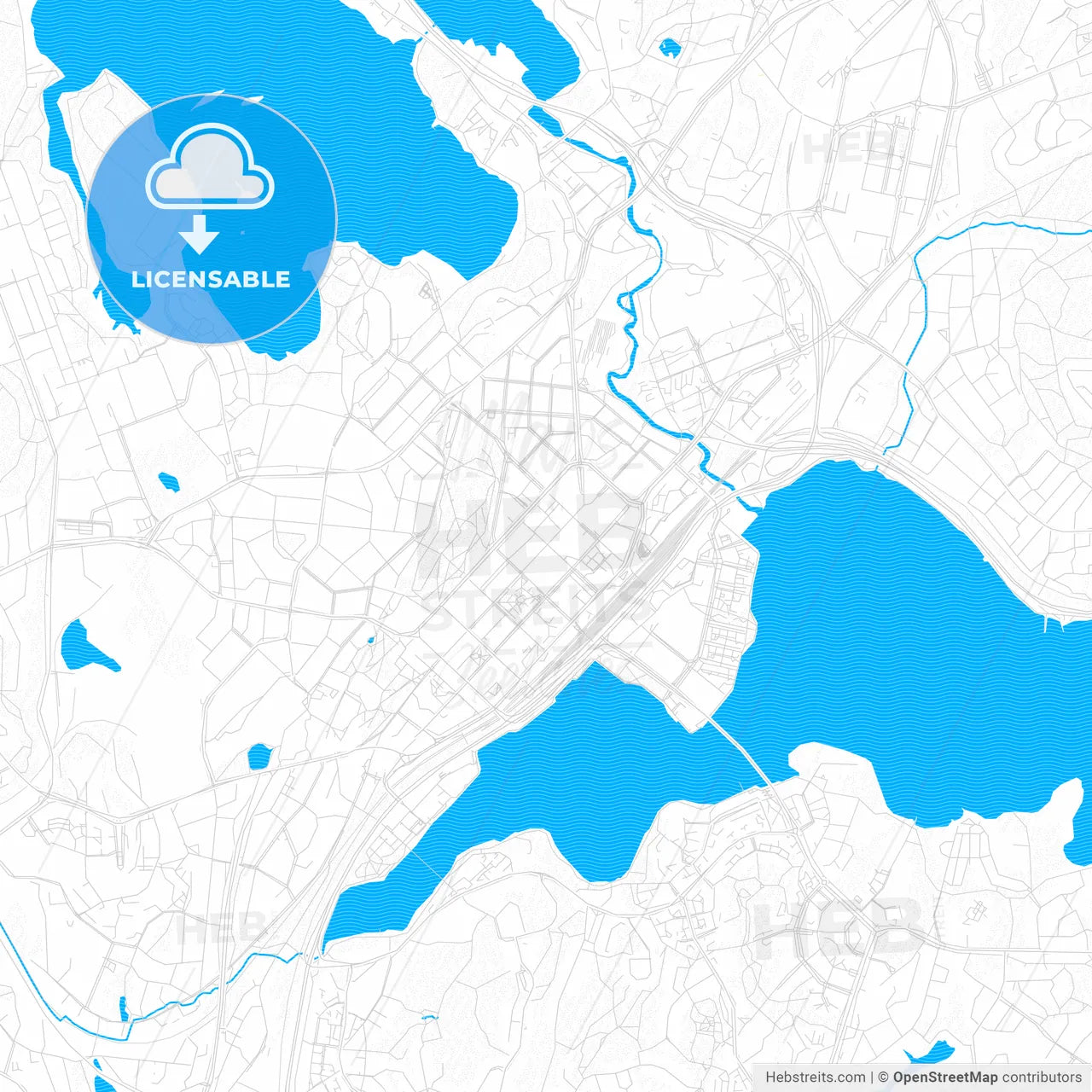 Jyväskylä, Finland PDF vector map with water in focus
