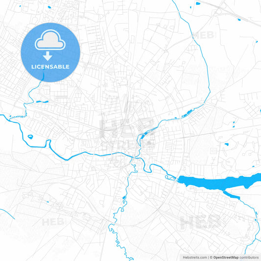 Holstebro, Denmark PDF vector map with water in focus