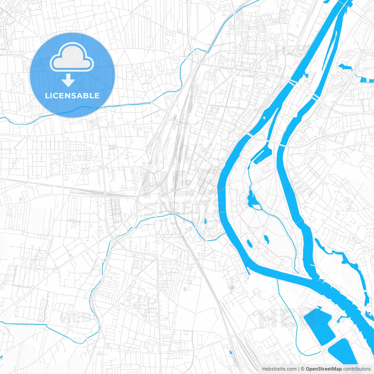 Magdeburg, Germany PDF vector map with water in focus